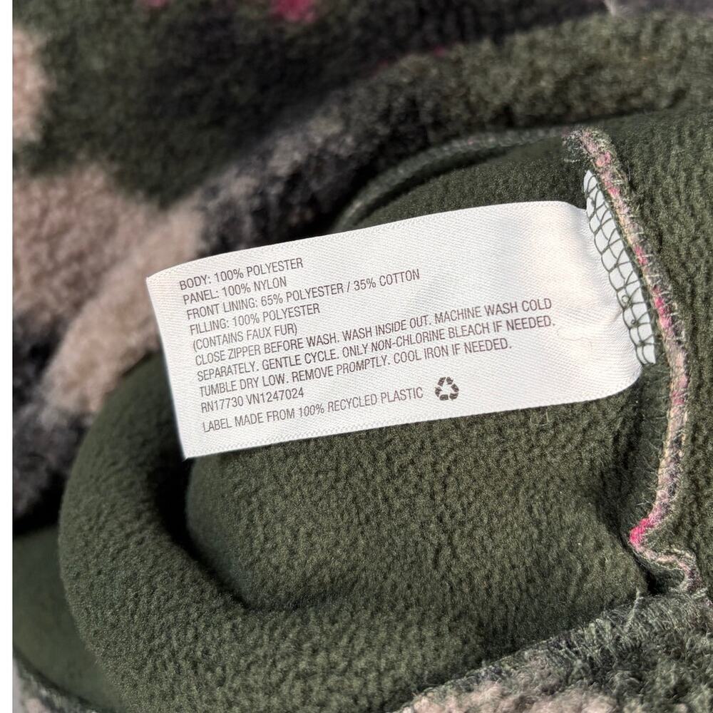 JoyLab Green Pink Camo Sherpa Fleece Quarter Zip Jacket Quilted Panel Size Large - Picture 4 of 5